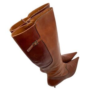 Zara Pointy Toe Kitten Heel Leather Boots